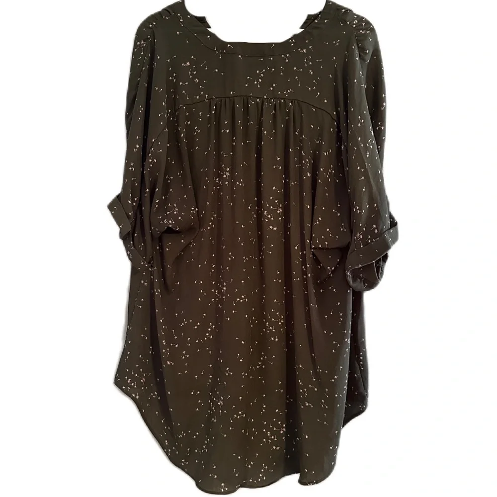A.N.A A New Approach Women’s V-Neck Olive Green Dandelion Blouse Size‎ XL - Picture 9 of 15